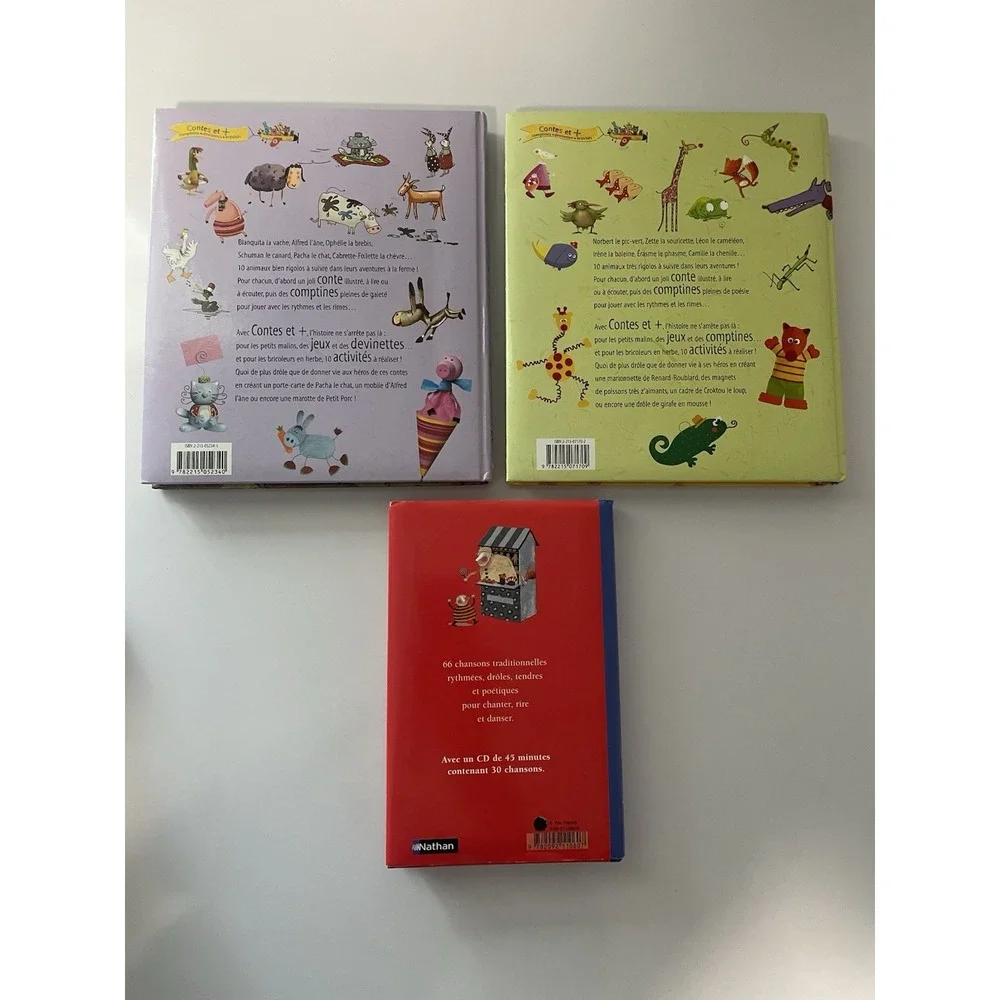 Lot of 3 French Children's Books 10 Histoires d'Animaux, Petites Chansons -no CD